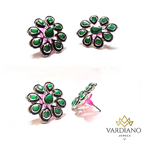 Green Crystal Flower Earing